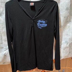 Harley-Davidson Black Long Sleeve Tee with Blue Logo